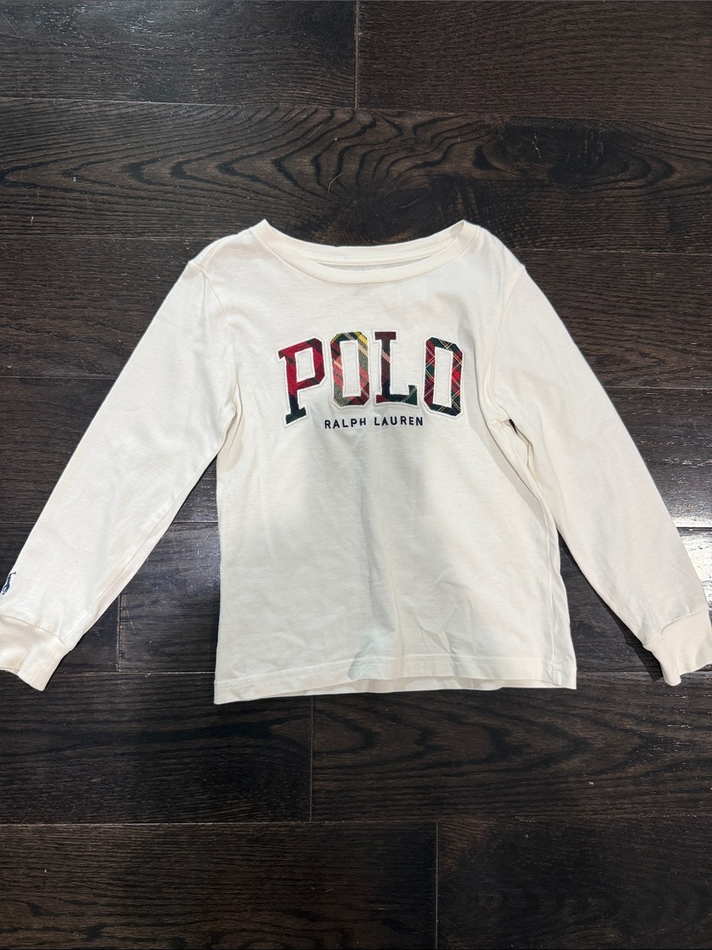 Polo by Ralph Lauren Cream Long-Sleeve Tee with Multicolor Plaid Logo